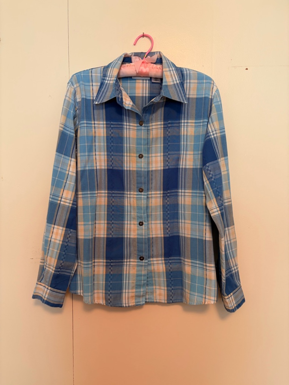 Alfred Dunner Blue and Cream Plaid Button-Down Shirt